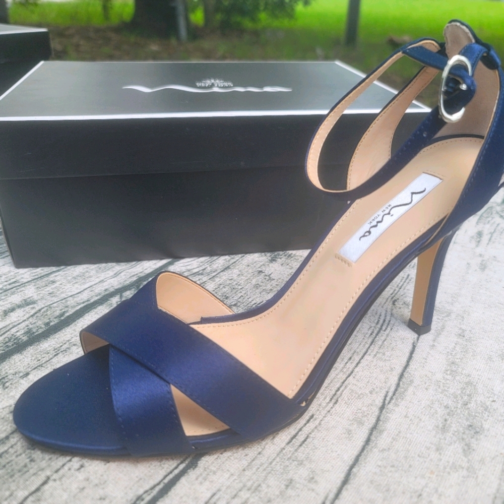 Navy Sandal Heel - VENUS - Satin